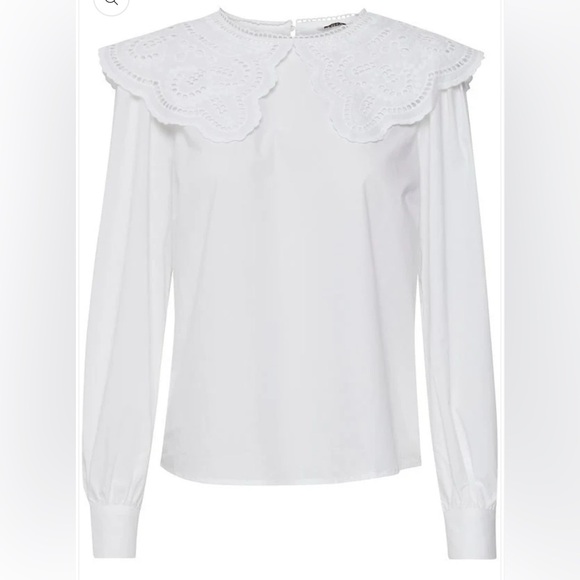 B.YOUNG Jussi Shirt with Embroidered Peter Pan Collar - Bright White Size 6 - Picture 3 of 14